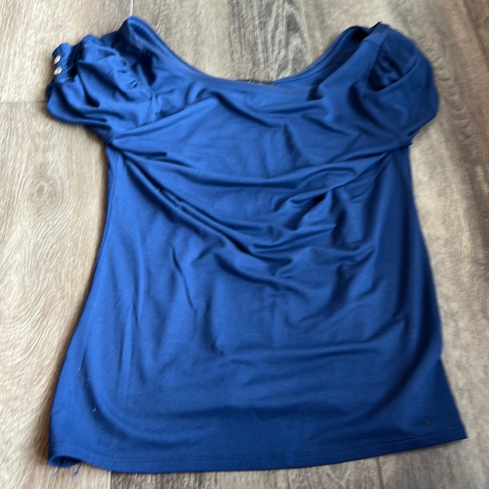 White House Black Market Royal Blue Draped Neck Short Sleeve Top